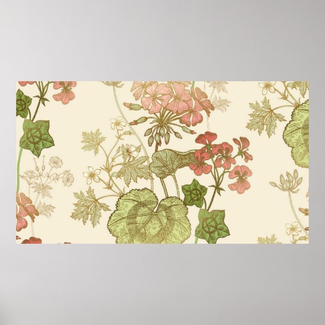 Affiche Motif floral incomparable. Feuillage vert, gomme r (Devant)