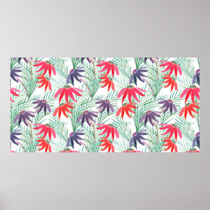 Affiche Motif floral incomparable. Fleurs rouges, violette