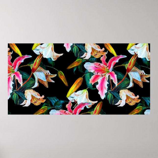 Affiche Motif floral incomparable. Lys blanc et rose sur u (Devant)