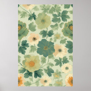 Affiche Motif floral jaune et vert pastel doux