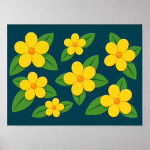 Affiche Motif floral jaune vif avec feuilles vertes