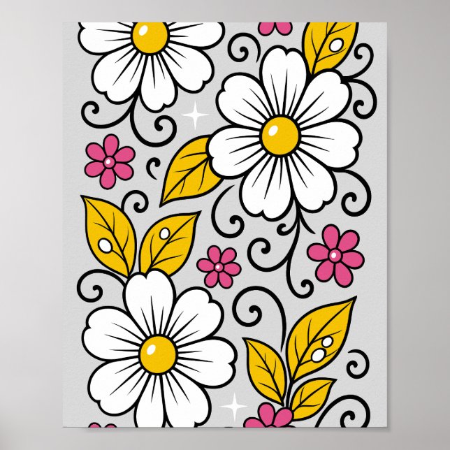 Affiche Motif floral joyeux avec contours gras (Devant)