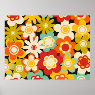 Affiche Motif floral mignon rétro coloré vif