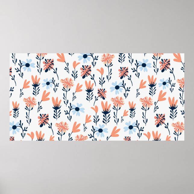 Affiche Motif floral naturel, fleurs abstraites (Devant)