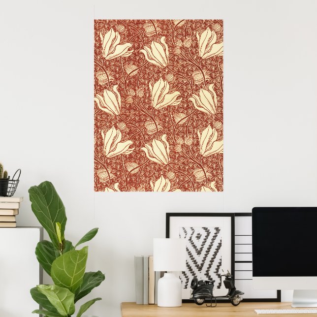 Affiche Motif floral Red Lily de style William Morris (Bureau à domicile)