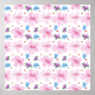 Affiche Motif floral rose aquarelle doux   