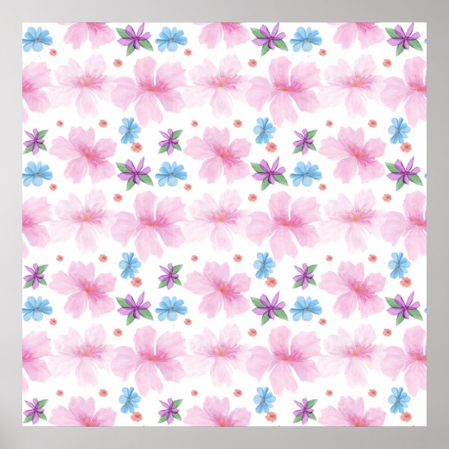 Affiche Motif floral rose aquarelle doux |  (Devant)