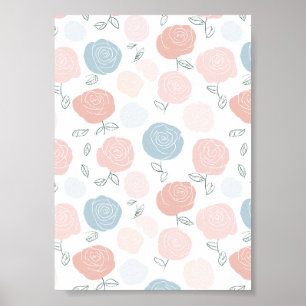 Affiche Motif floral rose blanc pastel minimaliste