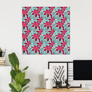 Affiche Motif floral rose et bleu sans couture