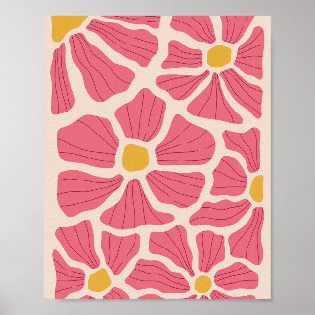 Affiche Motif floral rose et jaune rétro (Devant)