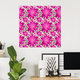 Affiche Motif floral rose vif sans couture