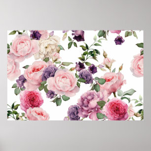 Affiche Motif floral sans couture avec roses, aquarelle. p
