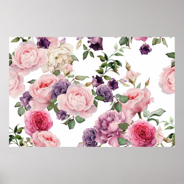 Affiche Motif floral sans couture avec roses, aquarelle. p (Devant)