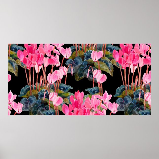 Affiche Motif floral sans couture. Cyclamen rose isolé sur (Devant)