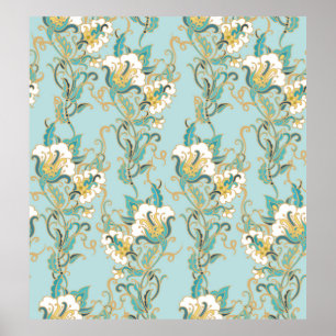 Affiche Motif floral sans parfum avec fleurs de coton blan