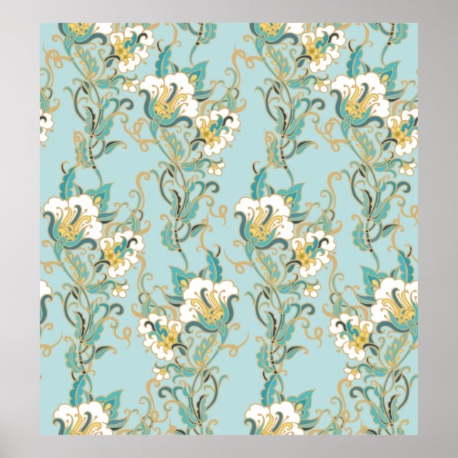 Affiche Motif floral sans parfum avec fleurs de coton blan (Devant)