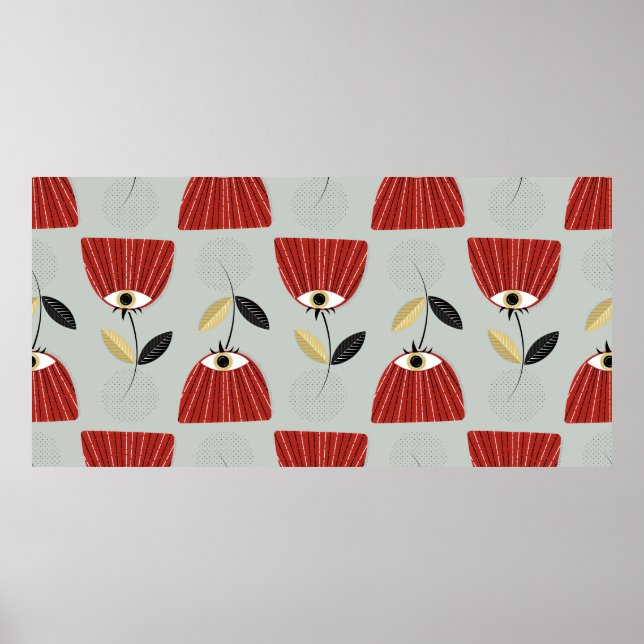Affiche Motif floral sans soudure avec fleurs rouges fanta (Devant)