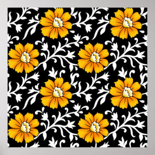 Affiche Motif floral sans soudure avec fond noir, b