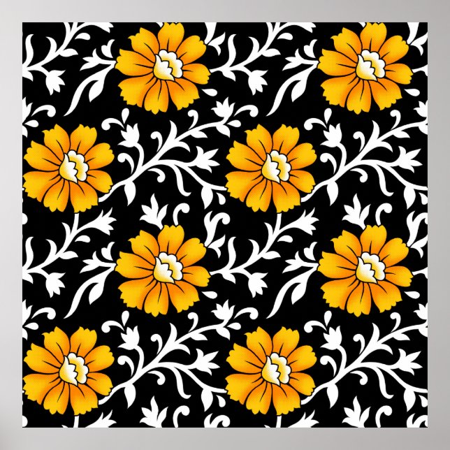 Affiche Motif floral sans soudure avec fond noir, b (Devant)