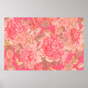Affiche Motif floral sans soudure. Jardin fleurs peoni ros