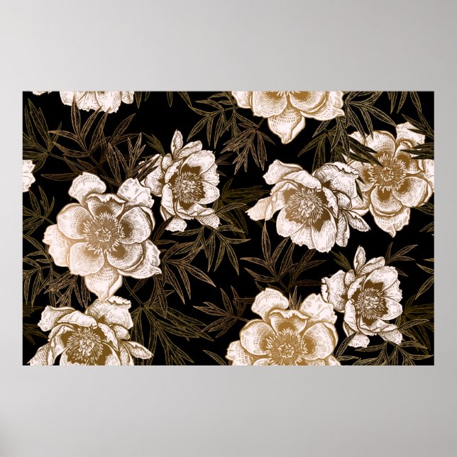Affiche Motif floral sans soudure. Jardin fleurs pivoines  (Devant)