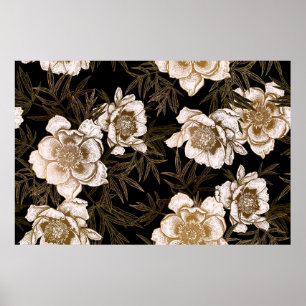 Affiche Motif floral sans soudure. Jardin fleurs pivoines
