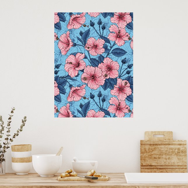 Affiche Motif floral tropical d'Hibiscus (Cuisine)