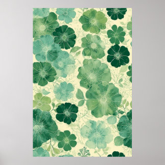 Affiche Motif floral vert doux : Botanique Vintage