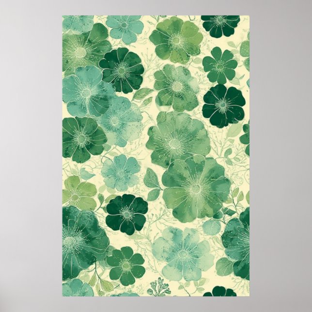 Affiche Motif floral vert doux : Botanique Vintage (Devant)