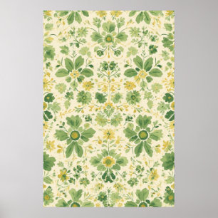 Affiche Motif floral vert et jaune intemporel
