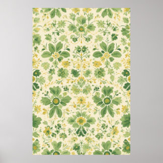 Affiche Motif floral vert et jaune intemporel