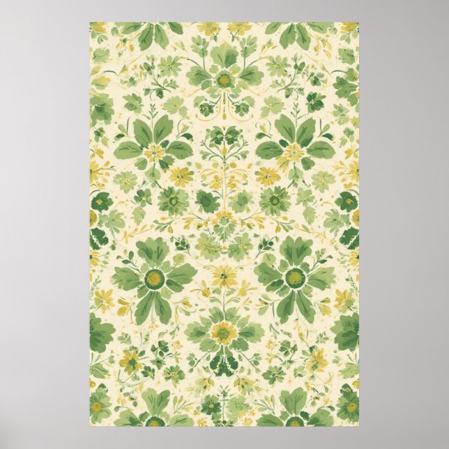 Affiche Motif floral vert et jaune intemporel (Devant)