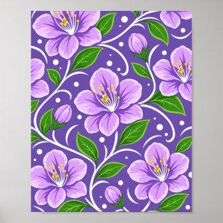 Affiche Motif floral violet clair avec feuilles vertes