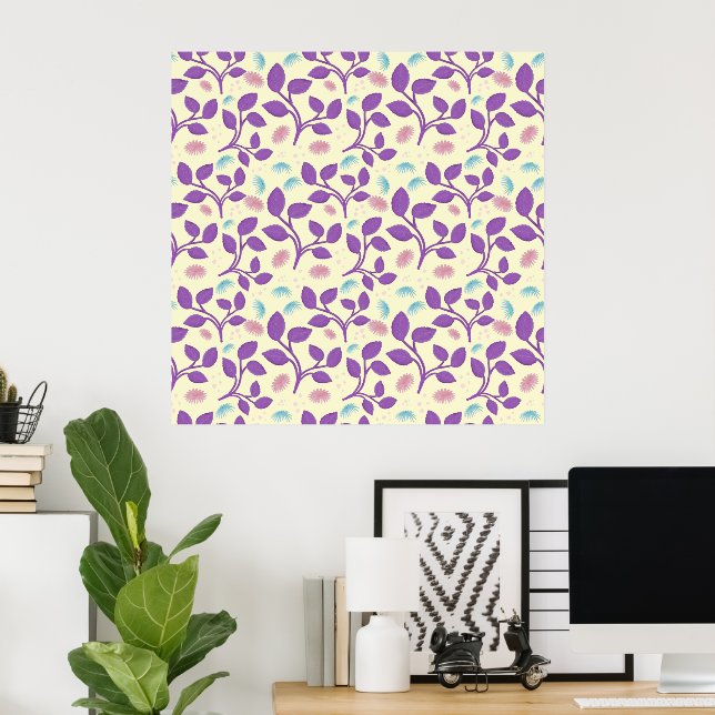 Affiche Motif floral violet foncé | Esthétique sans coutur (Bureau à domicile)