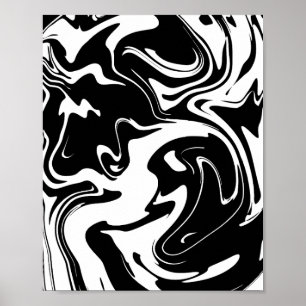 Affiche Motif fluide abstrait noir et blanc