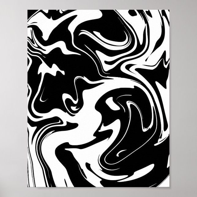 Affiche Motif fluide abstrait noir et blanc (Devant)