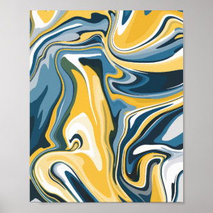 Affiche Motif fluide bleu et jaune abstrait