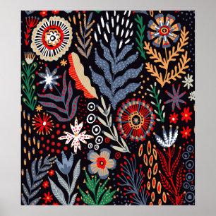 Affiche Motif folklorique, design textile transparent avec