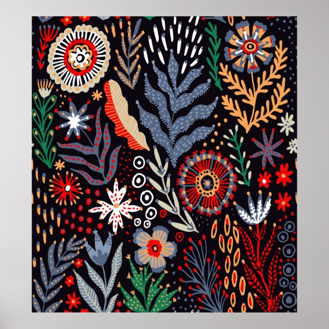 Affiche Motif folklorique, design textile transparent avec (Devant)