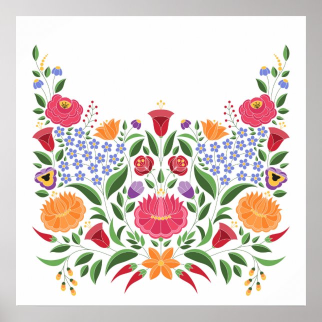 Affiche Motif folklorique hongrois - fleur de broderie Kal (Devant)