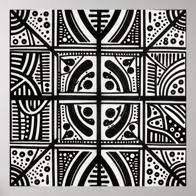 Affiche Motif géométrique abstrait noir et blanc (Devant)