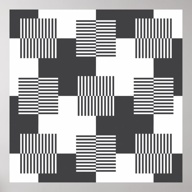 Affiche Motif géométrique Abstrait noir et blanc (Devant)