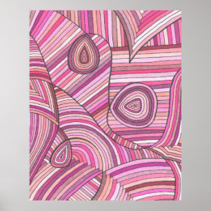 Affiche Motif géométrique abstrait rose avec des lignes co