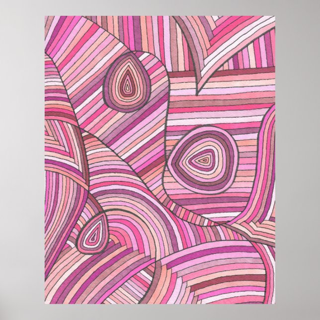 Affiche Motif géométrique abstrait rose avec des lignes co (Devant)