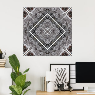 Affiche Motif géométrique avec arbres enneigés d'hiver