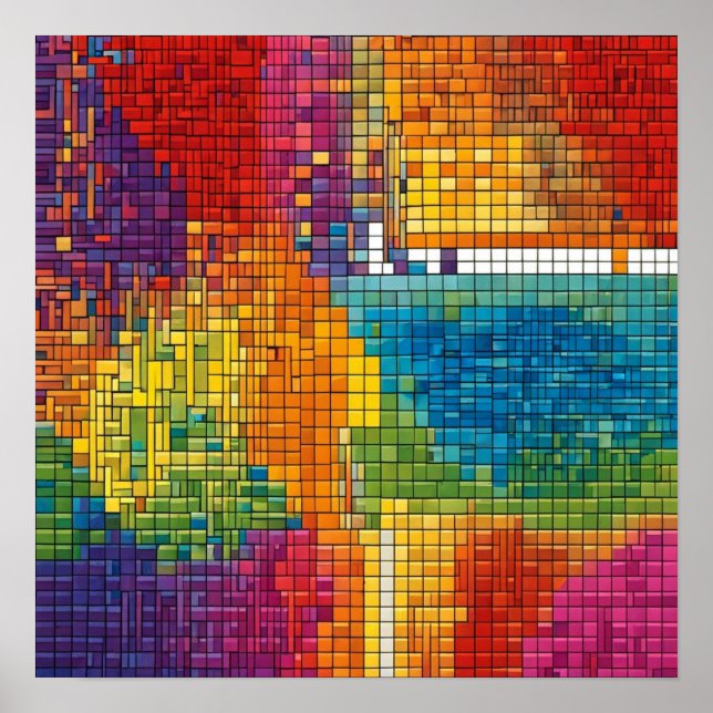 Affiche Motif géométrique coloré de triangles (Devant)