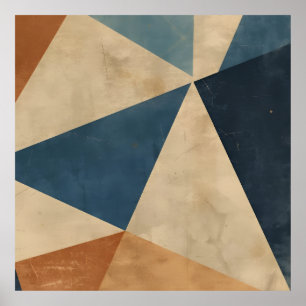 Affiche Motif géométrique en bleus, beiges et rouille