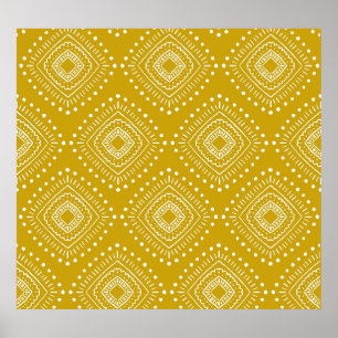 Affiche Motif géométrique ethnique : jaune doré, blanc