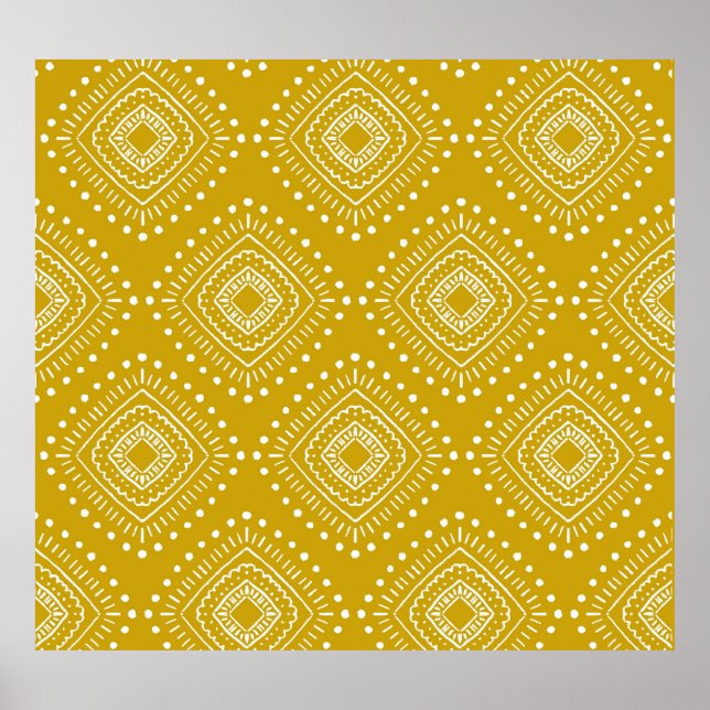 Affiche Motif géométrique ethnique : jaune doré, blanc (Devant)