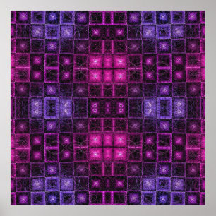 Affiche Motif géométrique néon violet rose Cubes vibrant